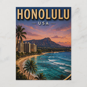 Honolulu Waikiki Beach Tropisk Paradis Vykort