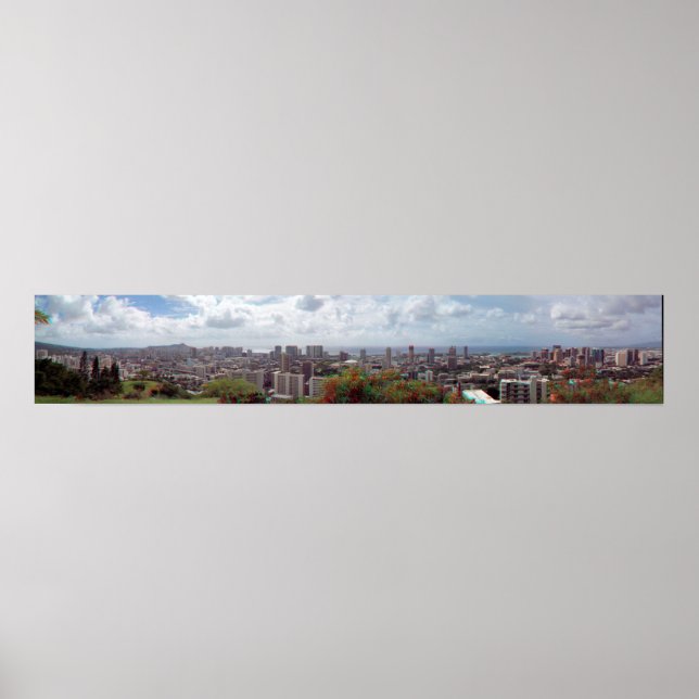 Honolulu Waikiki Diamond 3D Anaglyph Panorama Poster (Framsidan)