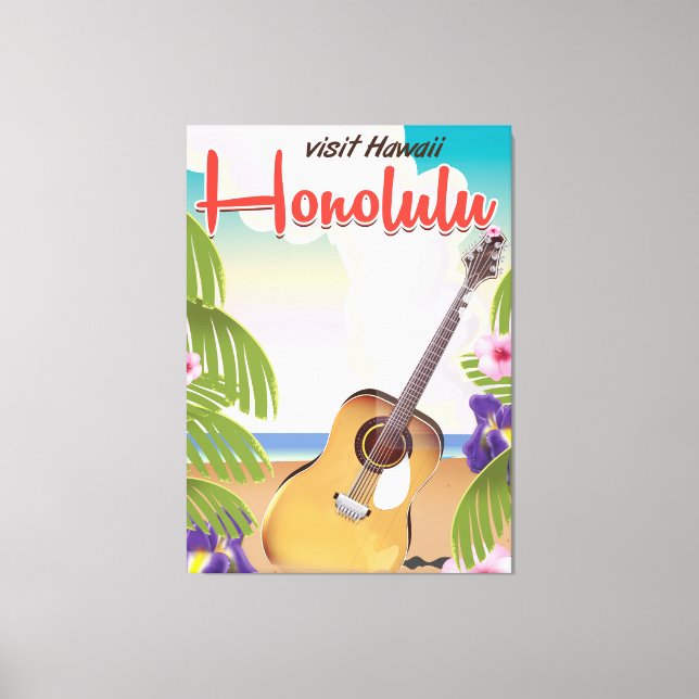 Honolulus akustiska gitarr vintage resor poster. canvastryck (Framsida)