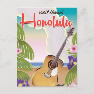 Honolulus akustiska gitarr vintage resor poster. vykort