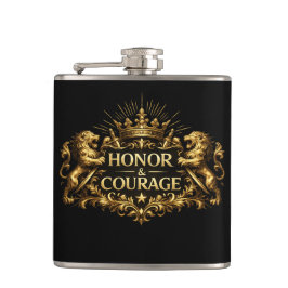 Honor and Courage Black Stainless Steel Hip Flask Fickplunta