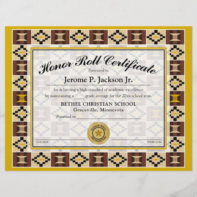 Honor Roll Certificate Kente K17 Earthtone Färg (Framsida)