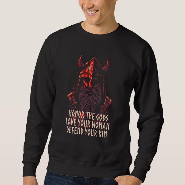 Honor The Gods Defend Your Kin Viking Norwegian No Lång Ärmad Tröja (Framsida)