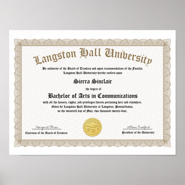 Honors College eller universitets diplom replica Poster (Framsidan)