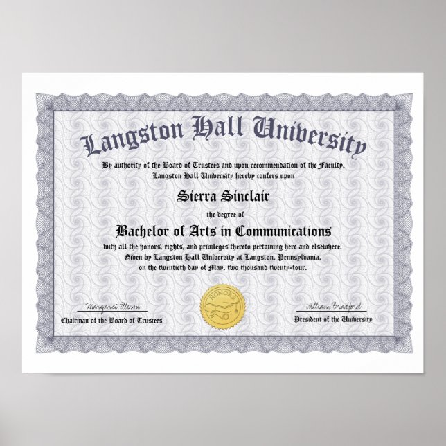 Honors College or University Diploma Replica Poster (Framsidan)