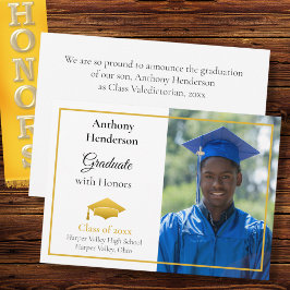 Honors Graduation Announcement Gold Cap and Photo Meddelande