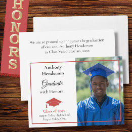 Honors Graduation Announcement Red Cap and Photo Meddelande