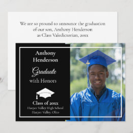 Honors Graduation Announcement White Cap and Photo Meddelande