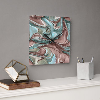 Höns av Grönt Blue Mauve White Guld Wall Clock Fyrkantig Klocka