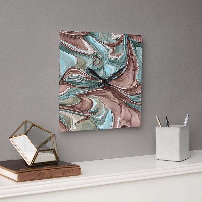 Höns av Grönt Blue Mauve White Guld Wall Clock Fyrkantig Klocka (Kontor)