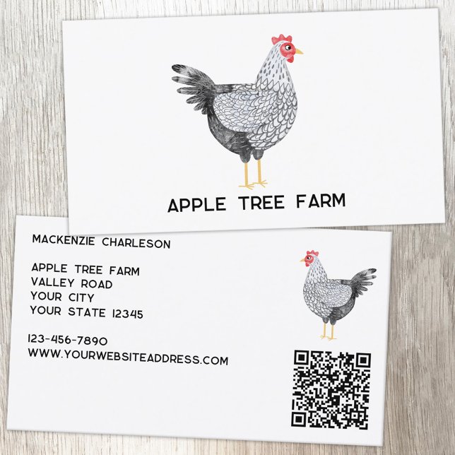 Höns Fjäderfä Ägg Gård QR-kod Visitkort (Wyandotte chicken hen personalized custom text and QR code business card for egg poultry farm)
