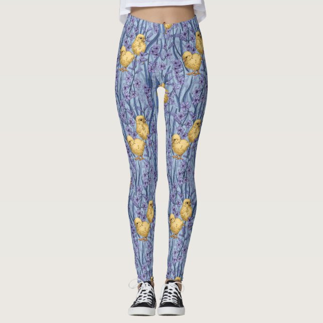 Höns och hyacinter i himmel blå leggings (Framsida)