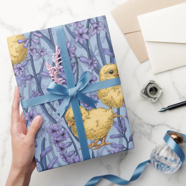 Höns och hyacinter i himmel blå presentpapper (Gifting)
