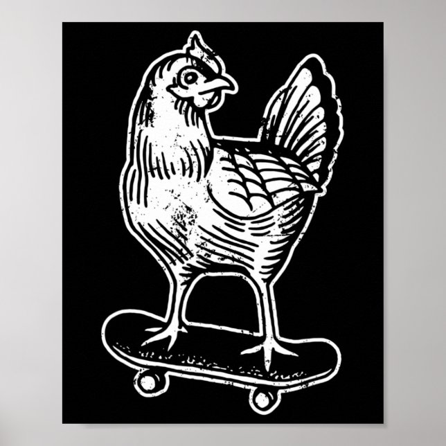 Höns som åker skateboard på internet meme poster (Framsidan)