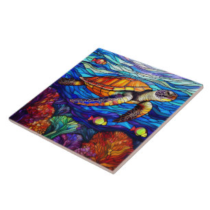 Honu art i havssköldpadda av rostat glas stil Hawa Kakelplatta