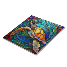 Honu art i havssköldpadda av rostat glas stil Hawa Kakelplatta