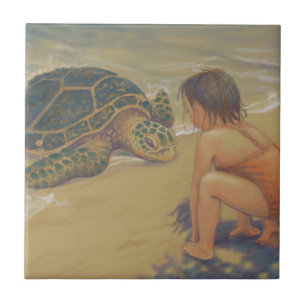 Honu (grön havssköldpadda) hälsningar kakelplatta