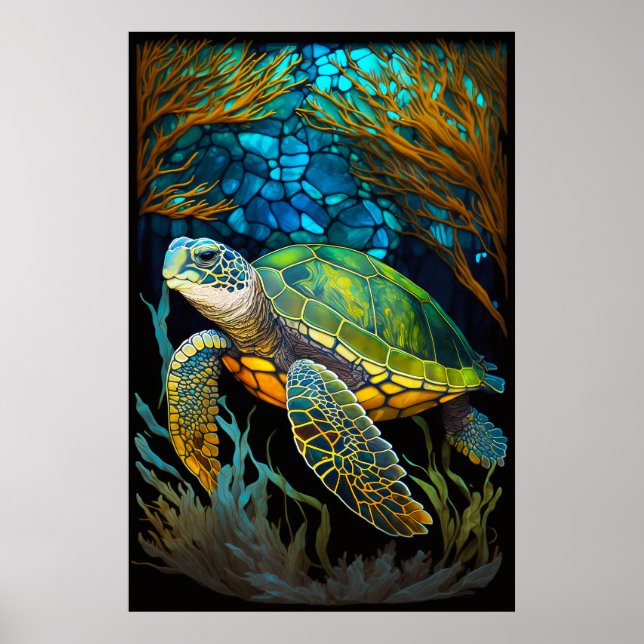 Honu har fastsatt glas Vatten Poster (Framsidan)