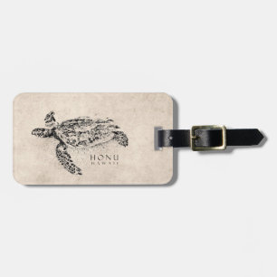 Honu hawaiansk havssköldpadda på vintageParchment Bagagebricka