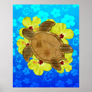 Honu Hawaiian Nautical Karta Poster