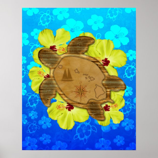 Honu Hawaiian Nautical Karta Poster (Framsidan)