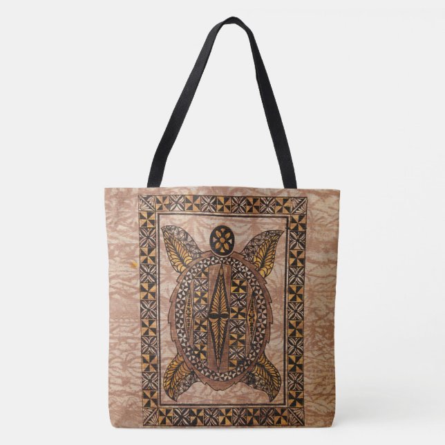Honu Primitive Hawaiian Tatto Tapa Beach Bag Tygkasse (Framsida)