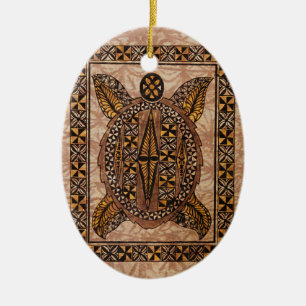 Honu Primitive Hawaiian Tatto Tapa Julgransprydnad Keramik