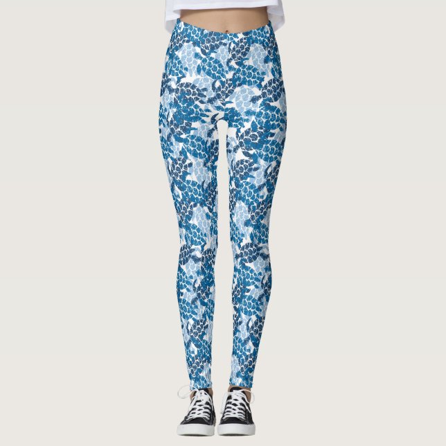 Honu Sea Turtle Hawaiian Aloha Indigo Blue Leggings (Framsida)