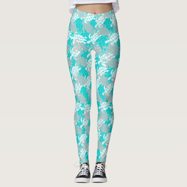 Honu Sea Turtle Hawaiian Aloha Seafoam Leggings (Framsida)