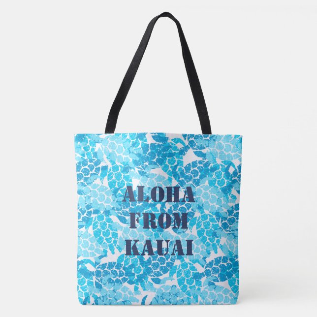 Honu Sea Turtle Hawaiian Monogram Aloha Beach Bag Tygkasse (Framsida)