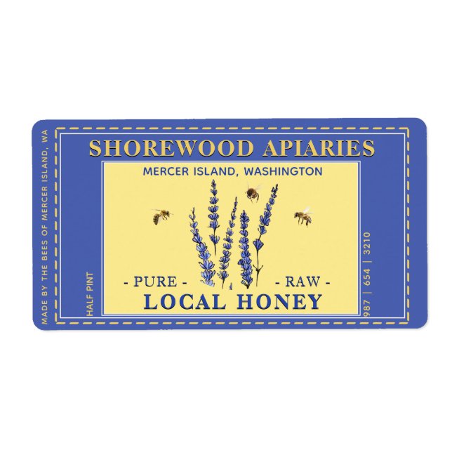 Honung 2" x 3,75" Lavender Flower Bees Gult Label Fraktsedel (Framsidan)