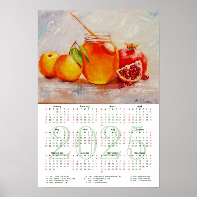 Honung, Äpplen och Granatäpplen. Konstkalender 202 Poster (Framsidan)