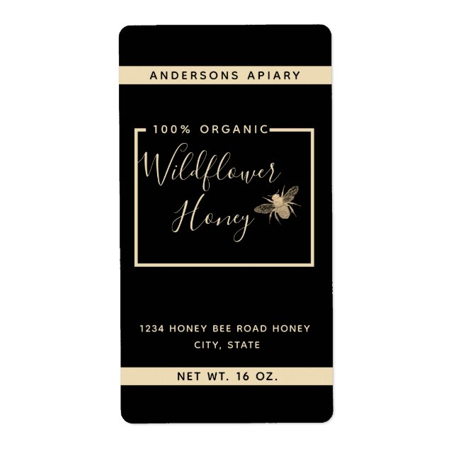 Honung av honungsbin från guld som är av minimalis fraktsedel (Framsidan)