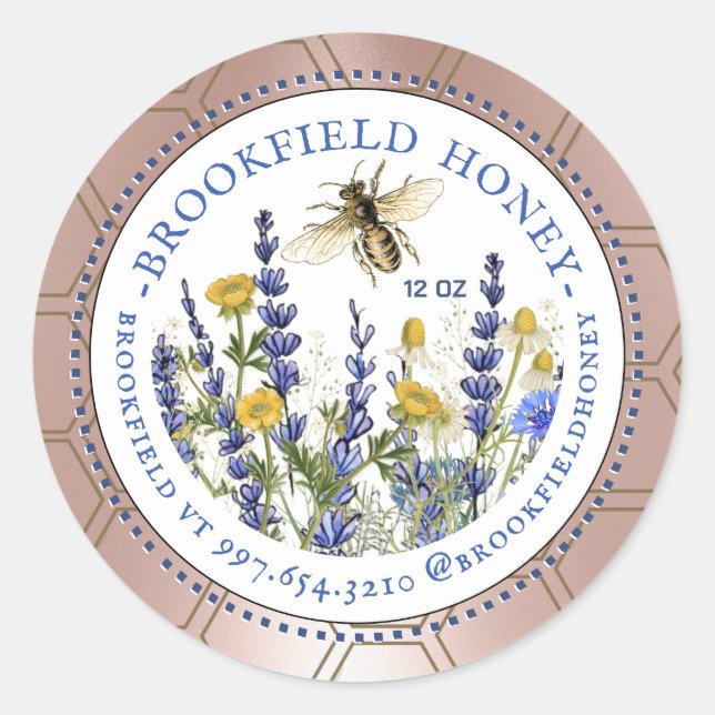 Honung Bear 8 eller 12 oz Etikett Wildblommor Bee  (Framsida)