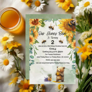 Honung Bear Birthday Celebrebration/Party Inbjudningar