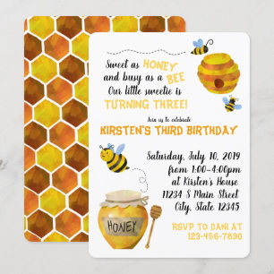 Honung Bee Birthday Inbjudningar