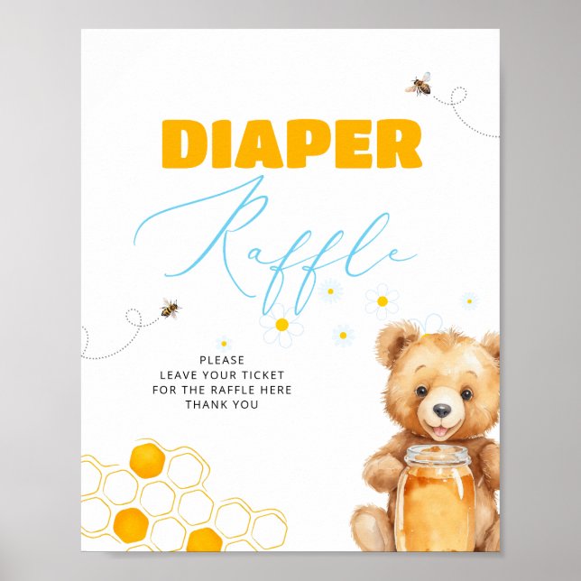 Honung Bee Boy Baby Shower Raffle Poster (Framsidan)
