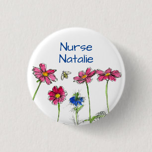 Honung Bee Cosmos Flowers Nurse Namn bricka Knapp