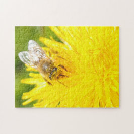 Honung Bee Dandelion Bevackra Sunny Gult Macro Pussel