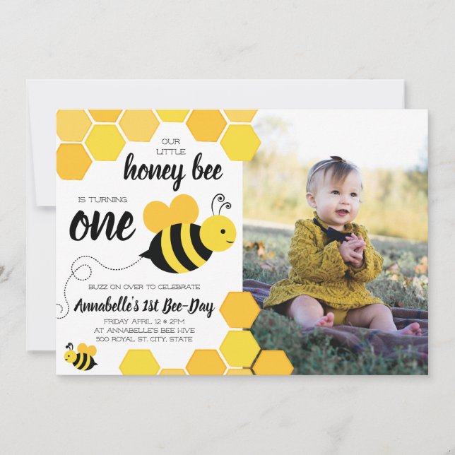 Honung Bee Girls första födelsemotofoto Inbjudningar (Framsida)