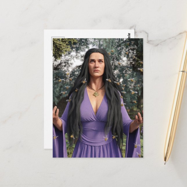 Honung Bee Goddess i Lila Vykort (Fram/Back In Situ)