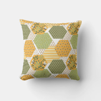 Honung Bee Hexagon Mönster Kudde