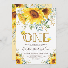 Honung Bee Solros 1:a födelsedag SommarBlommigt Inbjudningar