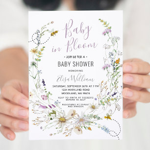Honung Bee Wildblomma Baby i Bloom Inbjudningar