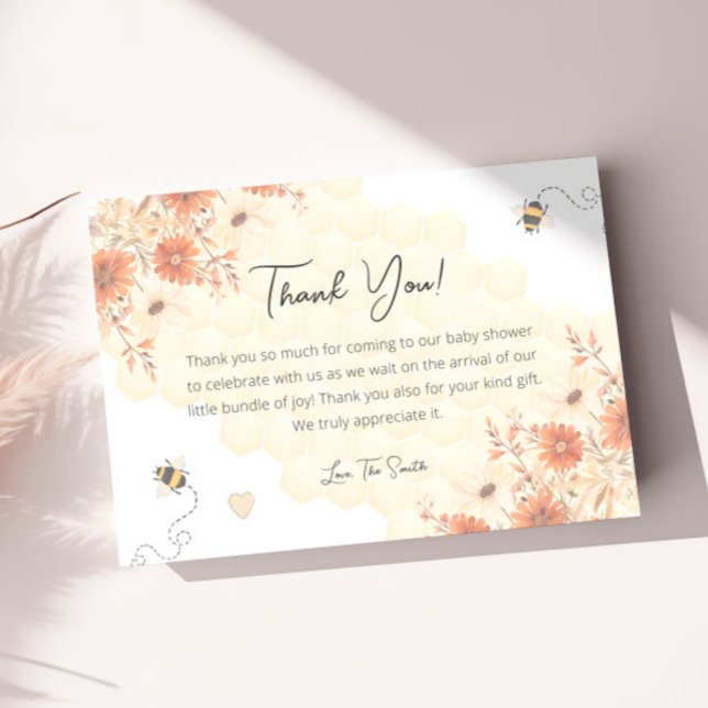 Honung Bee Wildblomma Kön Neutral Baby Shower Tack Kort (Skapare uppladdad)