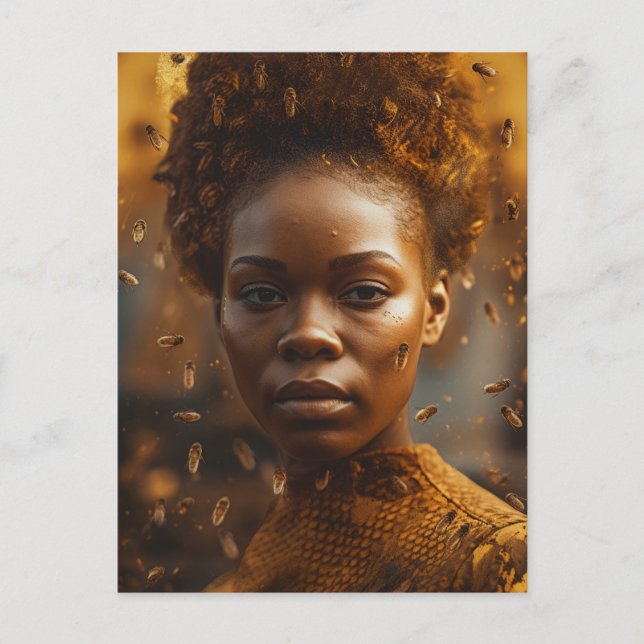 Honung Bee Woman Dresed i Guld Vykort (Framsida)