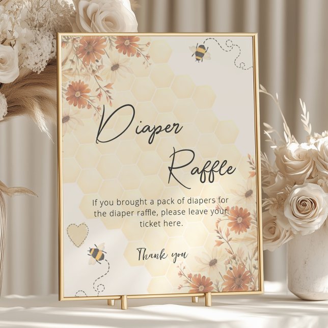 Honung Boho WildblomBaby Shower Diaper Raffle Poster (Skapare uppladdad)