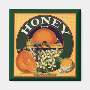 Honung brännmärker den citrusa lådaetiketten magnet