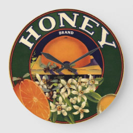 Honung brännmärker den citrusa lådaetiketten stor klocka