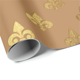 Honung Brown Sepia Guld Metallic Fleur-de-lis Presentpapper